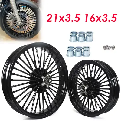Black Front Rear Wheel Rim Set 21X3.5 & 16X3.5 For Harley Dyna Softail Touring • $659.59