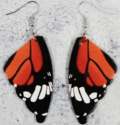 Monarch Butterfly Wings Earrings Orange Black White Unique Gift Doublesided • $9.95