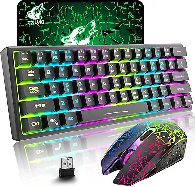 $52.99 • Buy 60% Wireless Gaming Keyboard Mouse And Mat Combo Rainbow Backlit For PC Laptop