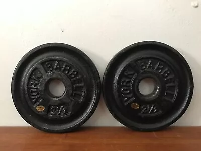 Vintage Set Of 2 2.5-lb York Barbell Weight Plates Standard Size Cast Iron 5lbs • $11.99