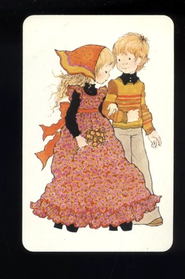 $5 • Buy Original Vintage Blank Back Card Sarah Kay Retro Girl & Boy Walking Arm In Arm