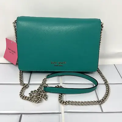 NWT Kate Spade Fiji Green Saffiano Leather Spencer Gold Chain Wallet Crossbody • $128.02