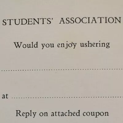 1943 Student Association Ushering Form Faculty Seating Plan Vassar College • $15.50