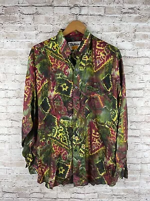 Vintage Protest Mens Medium 100% Silk Button Down Long Sleeve Shirt Fresh Prince • $19.99