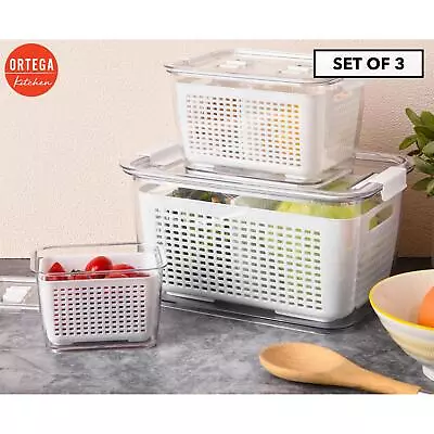 Ortega Kitchen 3-Piece Fridge Food Saver Set Convenient Storage Secure Lid • $49.99