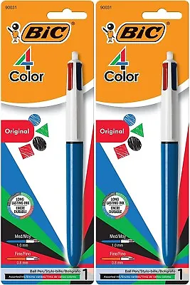 BIC Medium Point Ball Pen 4 Colors Black Blue Red Green Ink BLUE OR RED - 2 Pack • $8.99