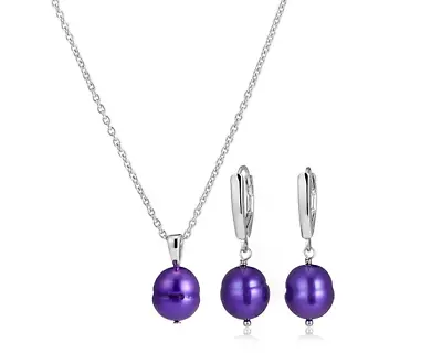 Honora 9-10mm Purple Freshwater Pearls Necklace & Earrings Boxed Set • $32.50