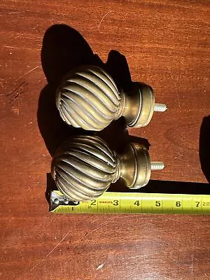 Heavy Gilded Swirled Round Drapery Curtain Rod Finials- Screw On Gold (1 Pair) • $50