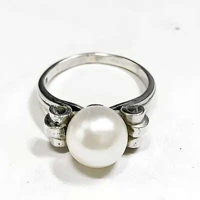 MIKIMOTO Ring 9mm Akoya Pearl Silver 925 Size 4.5 Bow Japan Signed Authentic • $151.59