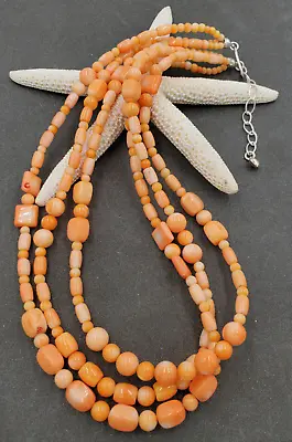 Jay King Mine Finds Sterling Silver Salmon Coral Beaded 3-Strand Necklace VIDEO • $139.99