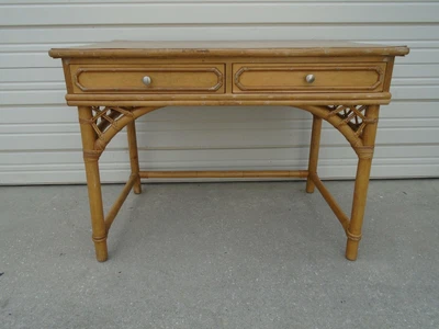 $499 • Buy Desk Ficks Reed Rattan Trellis Faux Bamboo Vanity Hollywood Regency Palm Beach