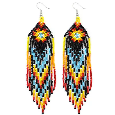 Handmade Beaded Native Style Black Star Sun Color Hook Earrings E61/7 • $13.99