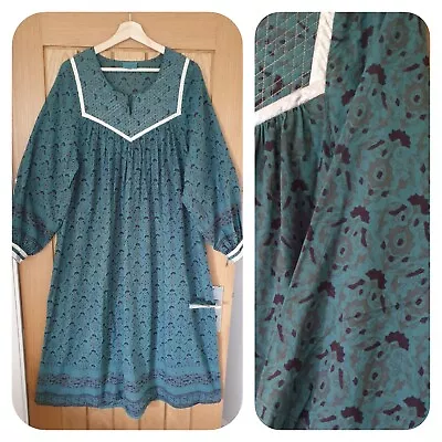 Green Vtg 70s Style Indian Cotton Smock Dress Hippy Ethnic Boho Kaftan M L Xl • $70.93