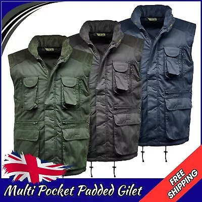 Men's Multi Pocket Fully Lined Padded Gilet Sleeveless | Work Wear | Outdoor UK • £6.87