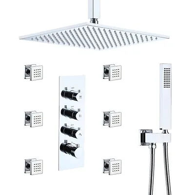 16'' Rain Shower Faucet 3 Function Thermostatic Shower System With 6 Body Jets • $286.44