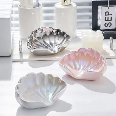 Creative Ceramic Sea Shell Soap Box Draining Non-slip Soap Dish Bathroom Acces • £10.07