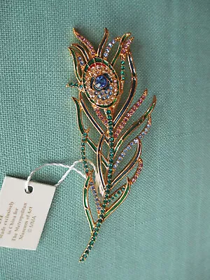 Vintage Metropolitan Museum Of Art MMA Enamel Crystal Peacock Feather Pin W/box  • $14.99