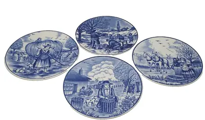 Vintage Set Of 4 Royal Delft Blauw Hand Painted Wall Hanging Plates 7.5  Diam. • $100