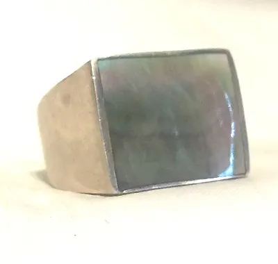 Vintage Sterling Silver Abalone Ring Size 7 10.9g Rectangle Bulky • $83