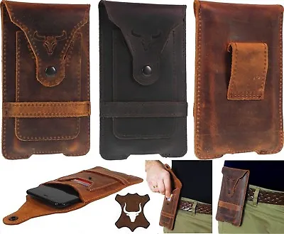 For Phone With Case Protector - Bull's Head Genuine Leather Pouch & Card Pocket • $22.90