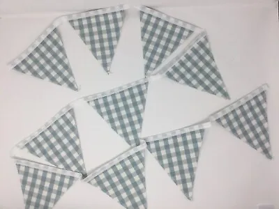 Laura Ashley Gingham Duck Egg Blue White Handmade Bunting 10 Flags • £19.95