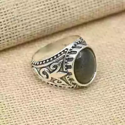 Solid 925 Sterling Silver Handmade Labradorite Gemstone Men's Ring All Size R475 • $18.69