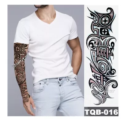 XXL Full Arm Fake Temporary Tattoo Maori Tribe Polynesia TQB016 - Model 4A • £3.44