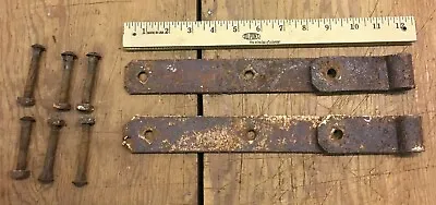 2 Vintage 12'' Farm Barn Door Gate Strap Hinges Great Old Patina W/ Nuts & Bolts • $20
