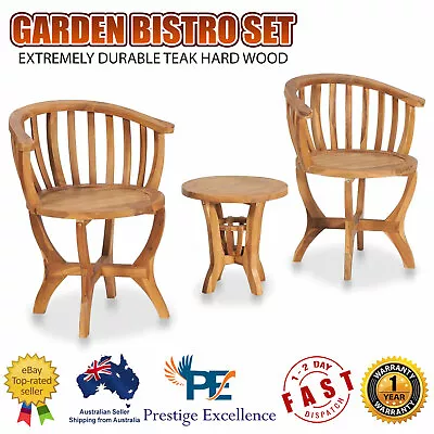 $303.99 • Buy 3 Piece Garden Bistro Set Table Chairs Outdoor Furniture Setting Solid Teak Wood