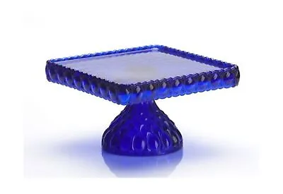 Mosser Glass Elizabeth Square Cake Plate Stand In Cobalt Blue • $193.34