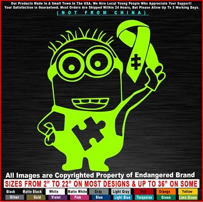 Autism Minion With Ribbon Awareness Super Hero Children Sticker Decal • $4.99