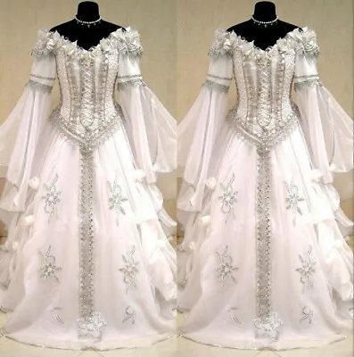 Medieval Victorian Gothic Off Shoulder Wedding Dresses Long Sleeve Bridal Gown • $153.44