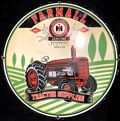 Vintage Art FARMALL TRACTOR DEALER PORCELAIN SIGN Rare Advertising 30  IH FORD • $199