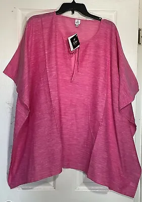 Echo Caftan Swim Cover-Up Size: One Size Front Pocket Drawstring Neck Pink NEW • $27.99