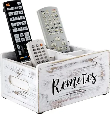 Whitewashed Wood Remote Control Holder Organizer / Tabletop Media Storage Caddy • $25.99