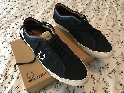 Fred Perry X Bradley Wiggins Kendrick Tipped Cuff Sneaker Navy Suede UK9 EU43 • £30