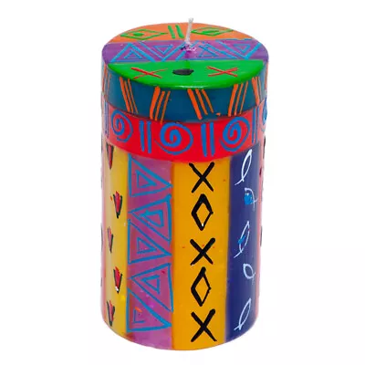 Kapula Fair Trade South African Hand Painted Candles ' Multi Coloured Ethnic '   • £9.95