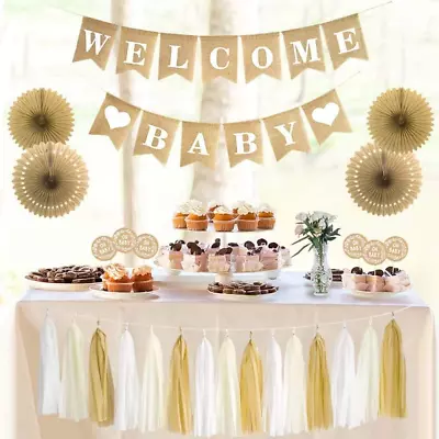 Welcome Baby Banner Hanging Burlap Vintage Rustic Welcome Baby Banner Swallowta • $15.99