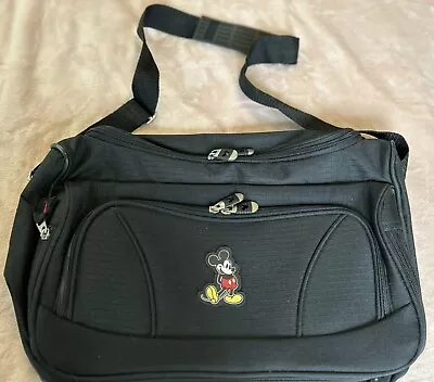 Disney Mickey Mouse Black Crossbody Messenger Weekender Laptop Bag Excellent • $2.99