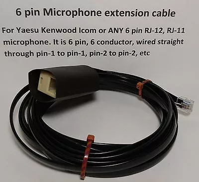 MICROPHONE EXTENSION CABLE 6 PIN RJ12 RJ-12 MODULAR YAESU FT8800 Etc 18 Feet • $19.99