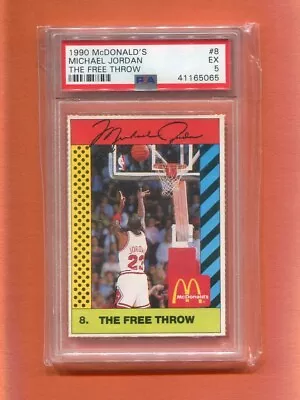 MICHAEL JORDAN CHICAGO BULLS 1990 McDONALD'S CARD #8 THE FREE THROW PSA 5 EX • $29.99