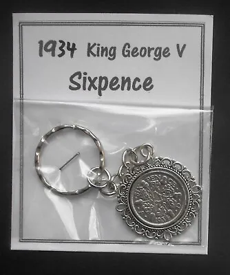1934 Lucky Sixpence 90th Birthday Keyring 50% Solid Silver Coin Gift Present Bag • £3.95