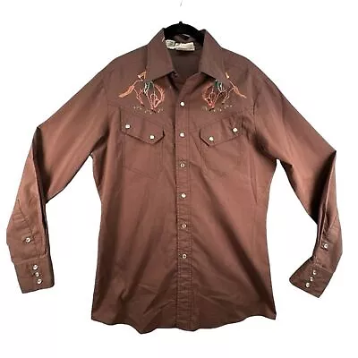 Rocking K Ranchwear Western Shirt Mens Medium Embroidered Brown Pearl Snap • $40