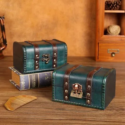 Retro Wooden Treasure Chest Vintage Jewelry Organizer Box Sundries Storage Box • $19.23