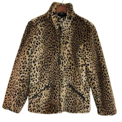 Vintage White Stag Faux Fur Cheetah Leopard Animal Print Mob Wife Coat Jacket • $50