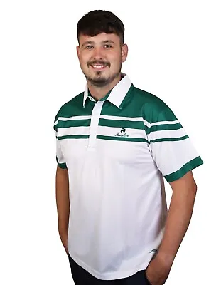 Henselite Men's Lawn Bowling Style22  Polo Shirt - White Green • £36.99