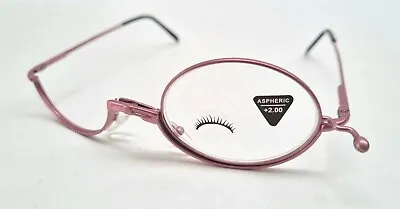 Make-Up Glasses Reading Glasses Metal Spring Hinged Flip Over Pink Power +2.00. • £4.95