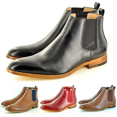 Mens Chelsea Boots Pointed Toe Ankle Italian Style Leather Lined UK Sizes 7-12 • £29.99