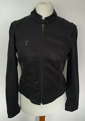 MARKS & SPENCER AUTOGRAPH - Black REAL LEATHER Jacket Biker Bomber Size M 12 • £64.99