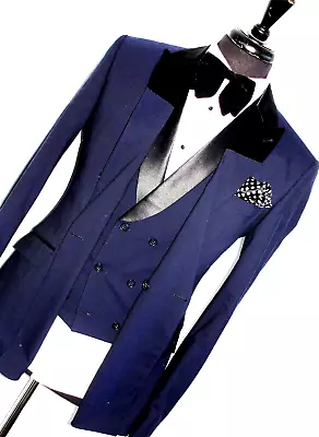 Luxury Mens D&g Dolce Gabbana Italian Navy 3 Piece Slim Fit Suit 38r W32 X L31 • £375